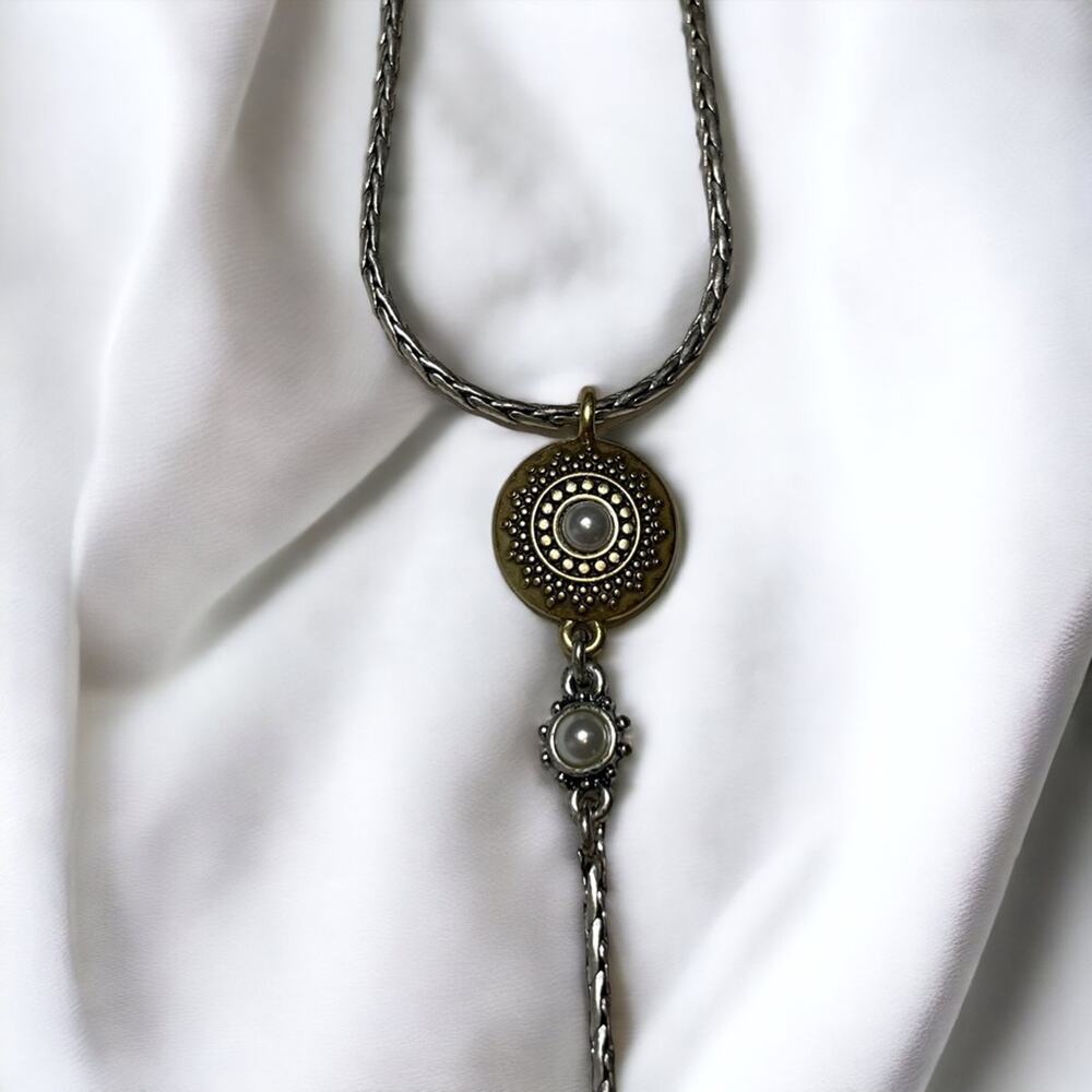 Lucky Brand Boho Celestial Whimsygoth Y Necklace, Two-Tone Hammered Metal - Picture 5 of 6